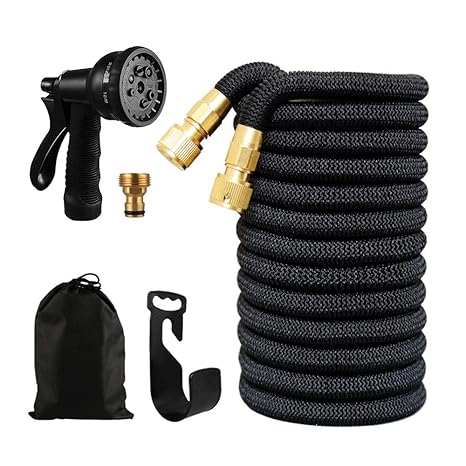MEACOM Flexibler Gartenschlauch, Wasserschlauch Flexischlauch Dehnbar Schlauch Sprühpistole mit 8 Funktion für Gartenarbeit A