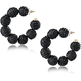Colorful Statement Raffia Hoop Dangle Earrings for Women - Fun Summer Rattan Beach Vacation Jewelry Teacher Gifts