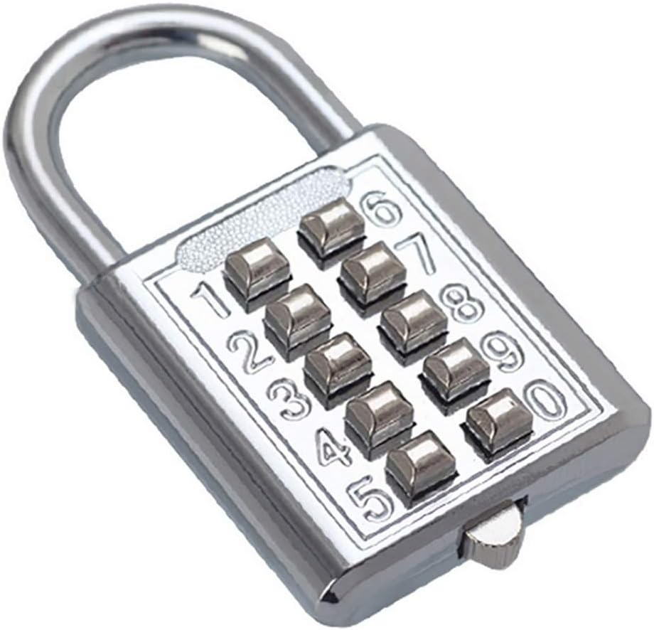 Godagoda 10 Digit Push Button Combination Padlock, 6 Digit Locking Mechanism, Chrome Plated Anti