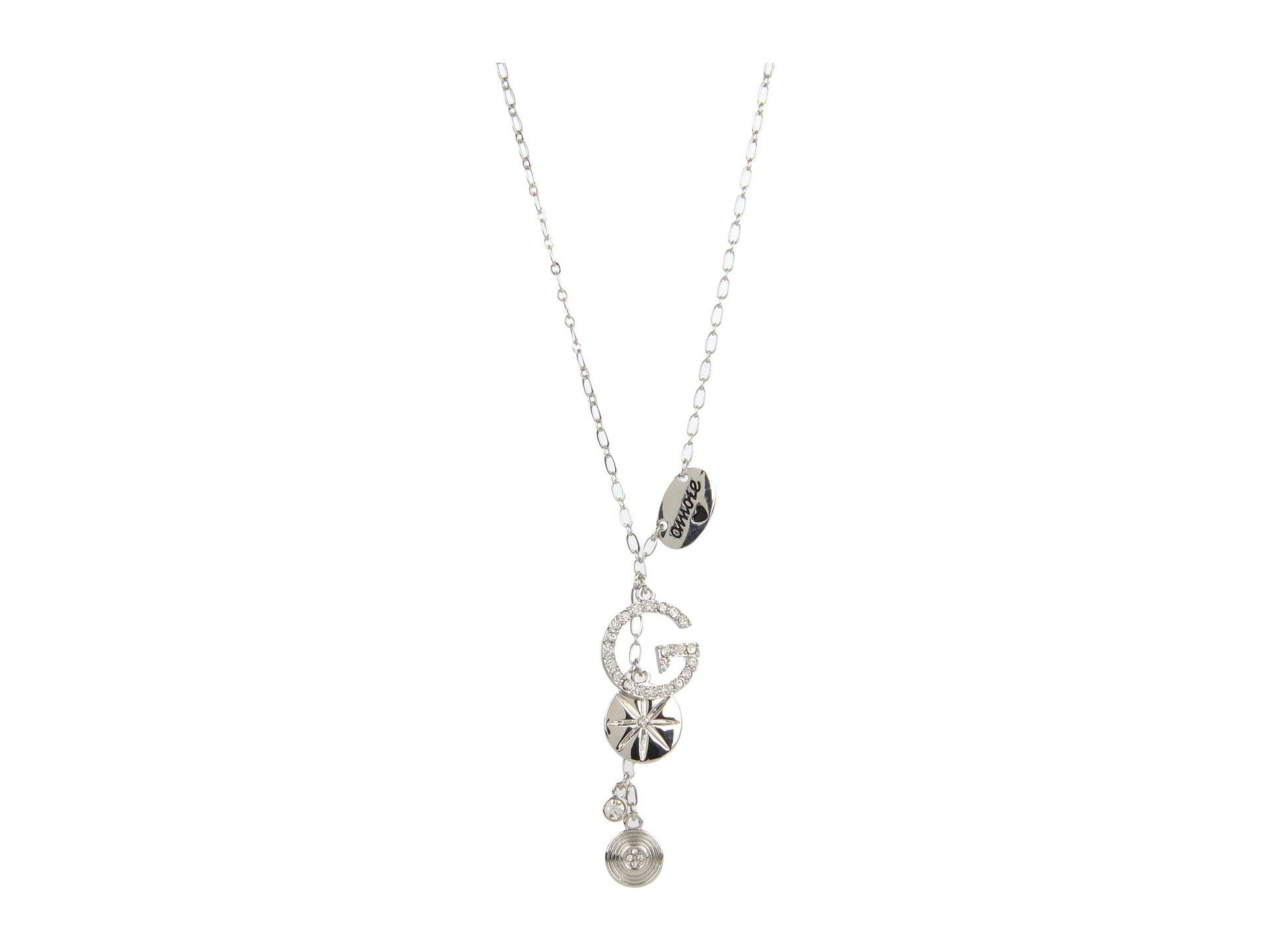 GUESS Collar lineal en forma de Y con pavé de plata Basic, 16 + extensor de 2