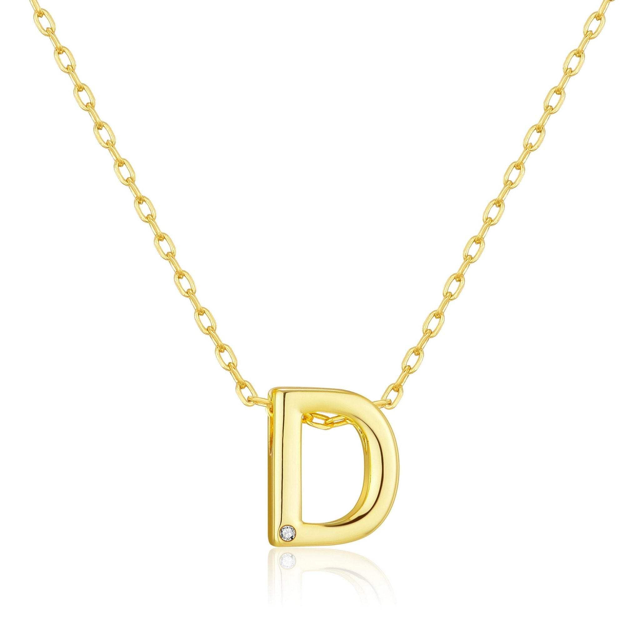 Philip Jones 18k Gold Plated Initial Necklace Letter D Created with Zircondia® Crystals
