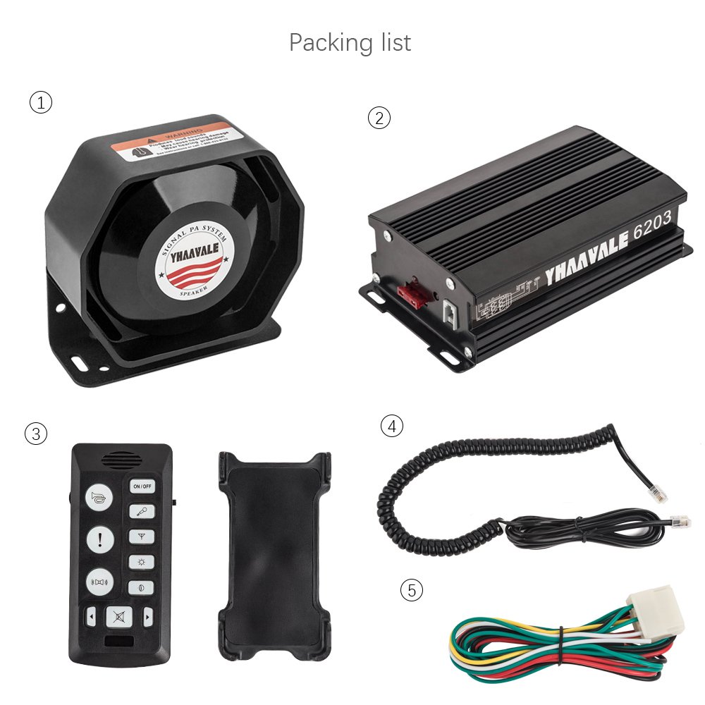 YHAAVALE 6203 Car Amplifier Police Siren & Metal Ultra Slime Octagon Flat Speaker,DC12V 100W Multi-Tones Handheld Remote Control with Mic Loudspeaker Emergency Electronic PA System