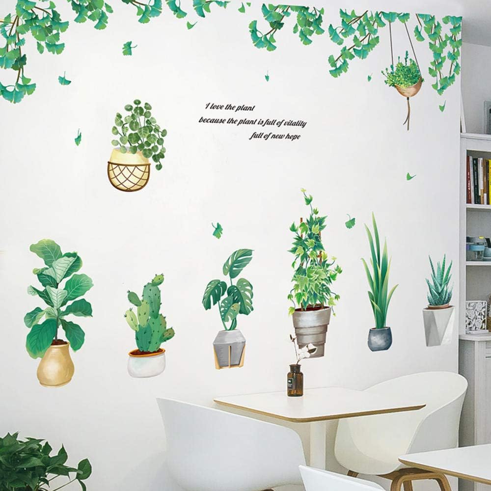 Wqixu Planta De Maceta Verde Etiqueta De La Pared Para Habitaciones De