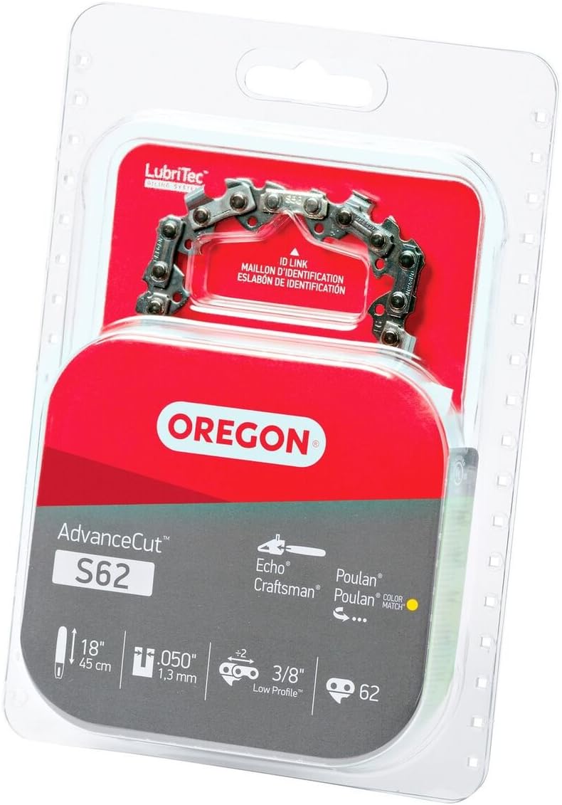 Oregon S62 AdvanceCut Chainsaw Chain for 18-Inch Bar; Fits Echo CS-400 and CS-370, Poulan 2150 and 4180 & More, .050-Inch Gauge, 62 Drive Links : Chainsaw Chain : Garden & Outdoor