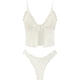 seamoly Women's Tankini Sets Tie Front Ruffle Bikini Set High Cut Thong Two Piece Swimsuit Floral Gingham Bathing Suit