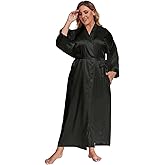 feslieacc Women's Plus Size Long Satin Robes Plus Size Long Silk Robes Kimonos Sleepwear Dressing Gown