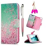 iPod Case iPod Touch 5 Case -MOLLYCOOCLE[Pink Cherry Blossoms]Stand Wallet Purse Credit Card ID Holders TPU Soft Bumper Premium PU Leather Ultra Slim Fit Cover for iPod Touch 5 5th Generation