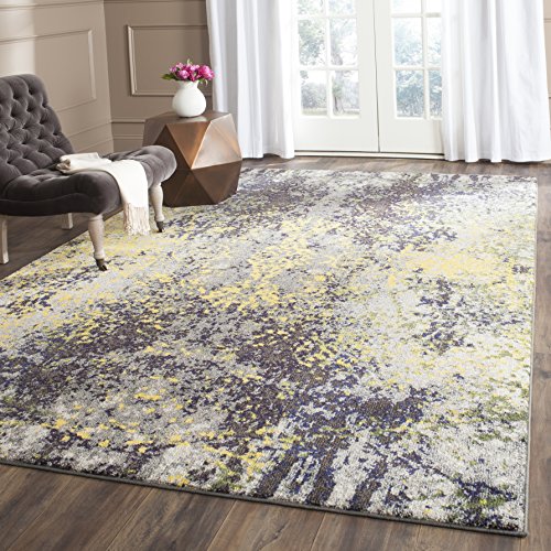 Safavieh Monaco Collection MNC223G Modern Abstract Grey and Multi Distressed Area Rug(5'1" x 7'7")