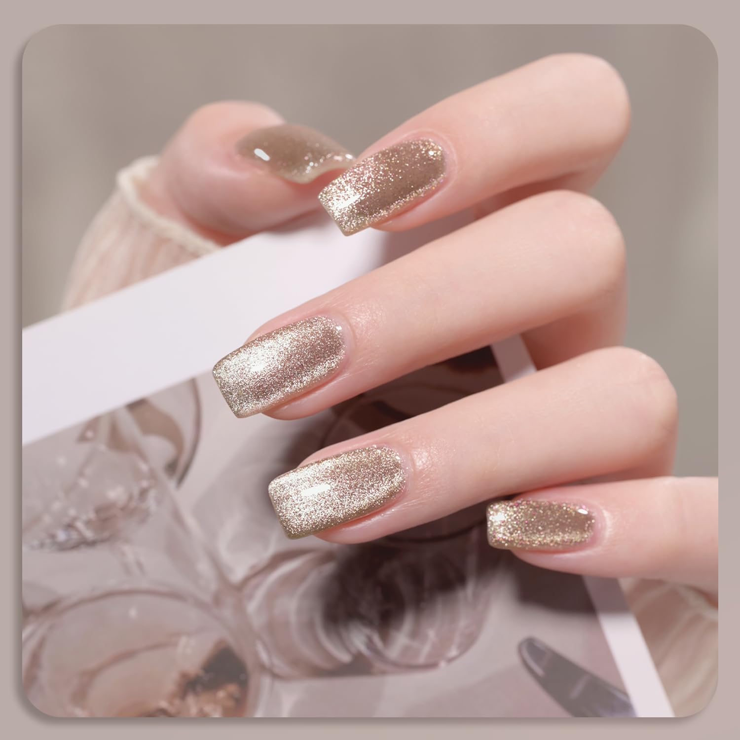 GAOY Champagne Glassy Cat Eye Gel Nail Polish, 16ml Glitter Holographic Nail Polish with Magnet, Reflective Translucent UV Gel, 2157 Fall Elegance - Image 3