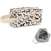 SuoSycorax Horses Printed Quilted Makeup Bag for Women - Velvety Polyester Cosmetic Organizer w/Triple Compartments, Travel & Makeup Brush Holder