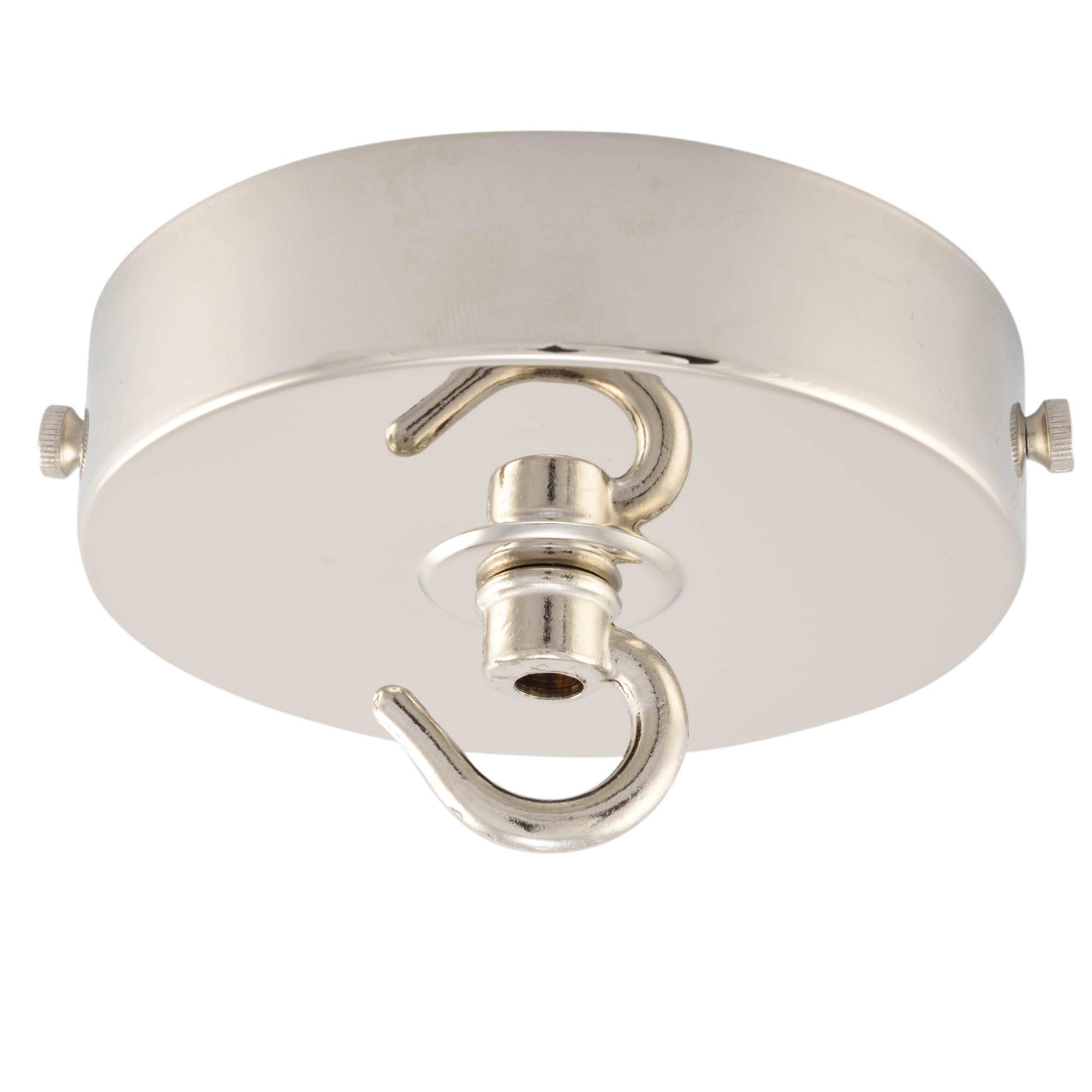 ElekTek 100mm Diameter Flat Top Ceiling Rose with Strap Bracket and Hook for Pendant Light Fittings and Chandeliers. Metallic Finishes Powder Coated Finishes Nickel