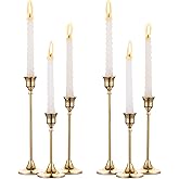 2 Sets(6 Pcs) Brass Gold Metal Taper Candle Holders Candlestick Holders, Vintage Modern Decorative Centerpiece Candlestick Holders for Table Mantel Wedding Housewarming Gift