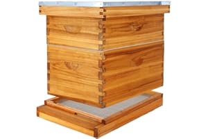 BEEKNOWS 8 Frame Beehive Kit with Screened Bottom Board Dipped in 100% Beeswax Bee Hive Boxes Starter Kit for Bee Keekeepers - Langstroth Beehive Kit with 2 Honey Bee Hives Boxes