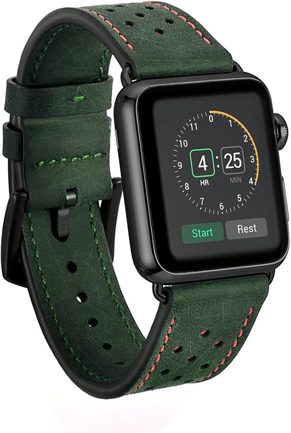 Amazon Co Jp Seure 時計バンド Apple Watchと互換性のある マルチホールデザインapple Watch時計バンド 防汗性と レザーストラップ Iwatch 6 5 4 3 2 1シリーズスマートウォッチ交換用ストラップ グリーン 38mm 40mm 腕時計