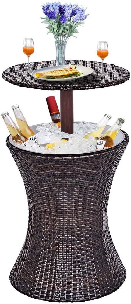 Amazon Com Lukucea Ice Bucket Bar Table Pe Rattan Patio Pool Cooler Table Height Adjustable Top Outdoor Wicker Ice Bucket Cocktail Coffee Table For Outdoor Bars Beaches Outdoor Swimming Pools Parks Etc Home