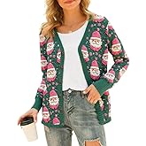 Qbily Women's V-Neck Winter Christmas Knitted Cardigan Sweater Long Sleeve Button Santa Claus Outerwear Pullover Tops