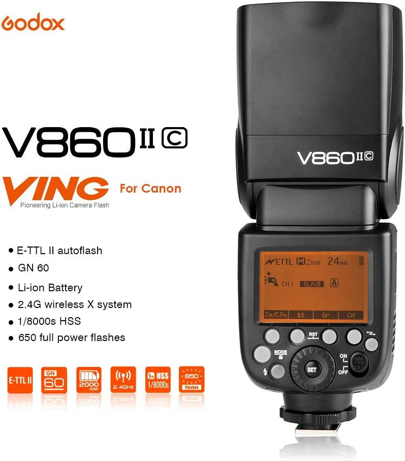 Godox V860II-C TTL Flash for Canon EOS Camera,2.4G Wireless Transmission HSS 1/8000s,High Performance Li-ion Battery Flash Speedlite Compatible for Canon - Image 3