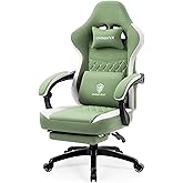 Dowinx Gaming Chair Breathable Fabric Game Chair with Gel Pad and Storage Bag, Comfortable Gamer Chair with Pocket Spring Cushion, Ergonomic Computer Chair with Footrest, Green