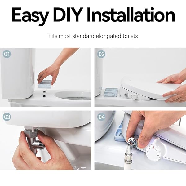 ELECTRIC HEATED BIDET TOILET SEAT ELONGATED, SMART TOILET SEAT WITH ADJUSTABLE WARM WATER PRESSURE, SOFT CLOSED LID, NIGHT LIGHT, SELF-CLEANING DUAL NOZZLES FOR FRONTAL & REAR WASH E300