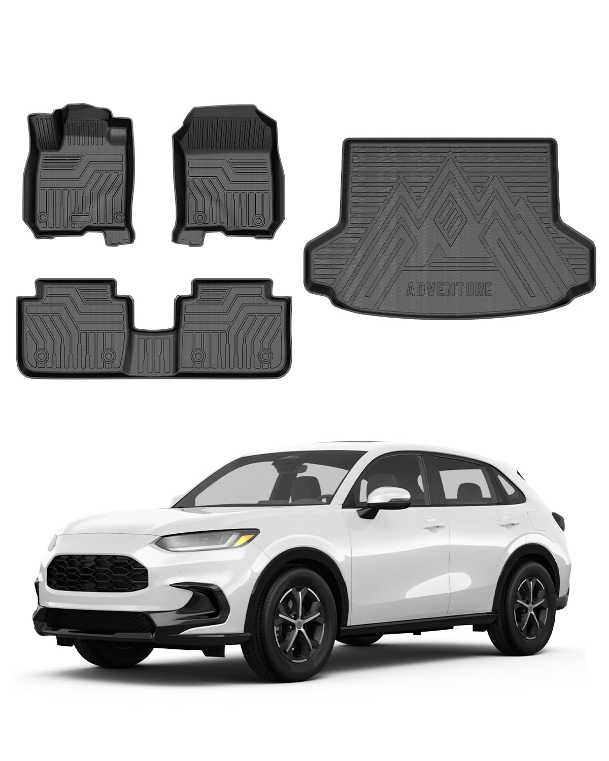 Powerty Floor Mats & Cargo Liner for 2023 2024 2025 2026 Honda HRV HR-V Accessories Floor Mats 2 Row Liner Set All Weather TPE 3D Floor Liners&Rear Cargo Mat Image