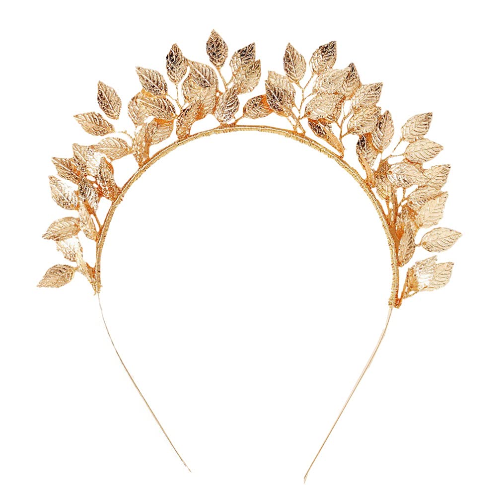 Minkissy Golden Leaf Headband Roman Goddess Crown Hair Band Boho Bridal Hair Hoop Women Hairband Party Headdress Cosplay Headwear Headpiece Hair Accessories