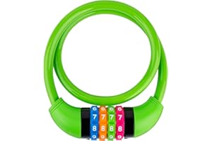 IDEALUX Bike Lock Cable, Bicycle Cable Lock with 4 Digit Combination & Alloy Lock Head, Resettable Kids Bike Cable Lock, 2 Ft x ∅0.45 IN, Lock for Bike, Scooter, Skateboard, Motorcycle, E Bike (Green)