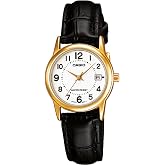 Casio Women Analog Quartz Watch with Leather Strap LTP-V002GL-7BUDF, White, Strap.