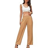 Beautiful Nomad Women's Linen Summer Palazzo Pants Casual High Waist Flowy Wide Leg Pant Beach Trousers with Pocket Khaki