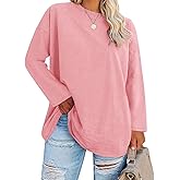 Fisoew Women's Plus Size Tops Long Sleeve Crew Neck Oversized T Shirts Loose Casual Tunics