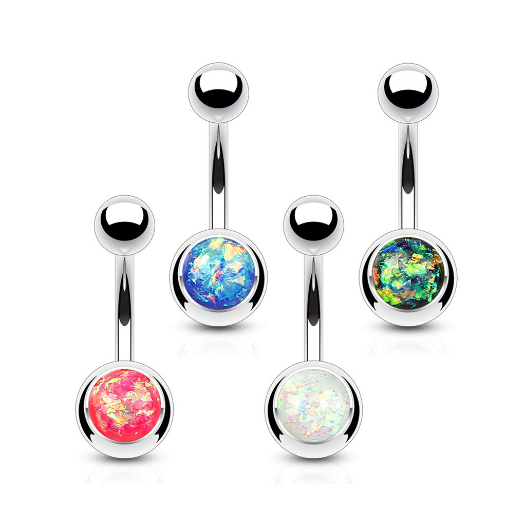Gekko Body Jewellery 4 Pack of Opal Glitter Belly Bar Rings Surgical Steel