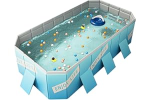 YEYGRIEM Foldable Swimming Pool, Rectangular Above Ground Swimming Pool for Outdoor Family Square Pool with Drain Plug and Drain Hole, Easy to Assemble (3m,Style A)