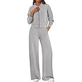 PRETTYGARDEN Womens 2 Piece Outfits Spring Sweatsuits Zip Up Sweatshirt Wide Leg Sweatpants Casual Tracksuit Lounge Sets