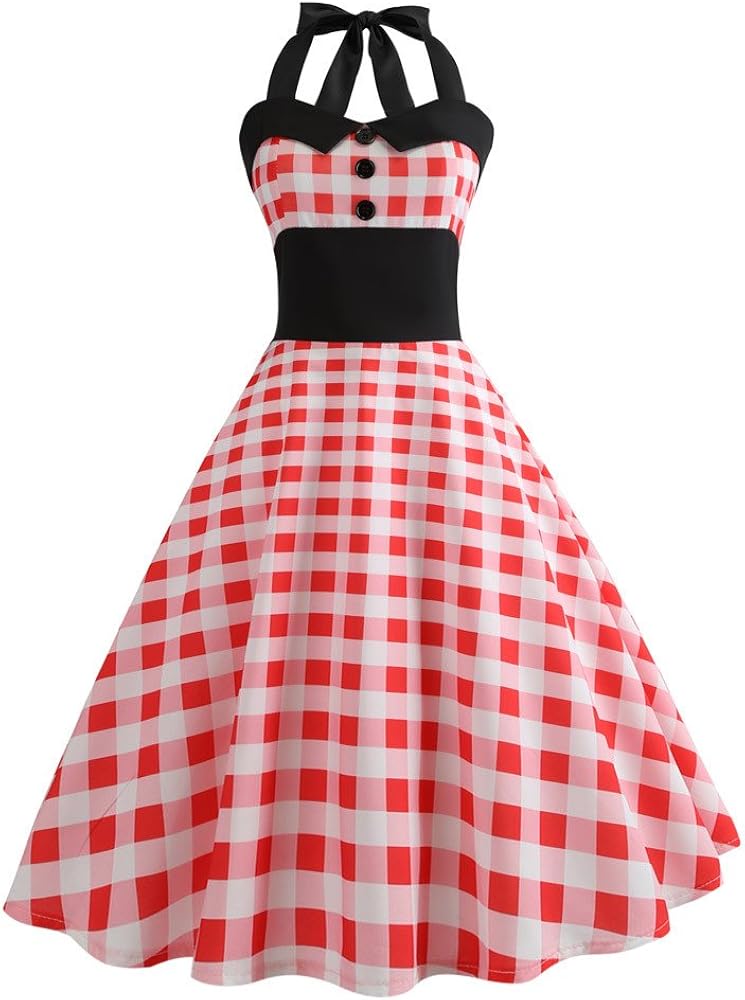 Dresses for Womens,2020 Deals Women Vintage Printing Bodycon Sleeveless Halter Evening Party Prom Swing Dress