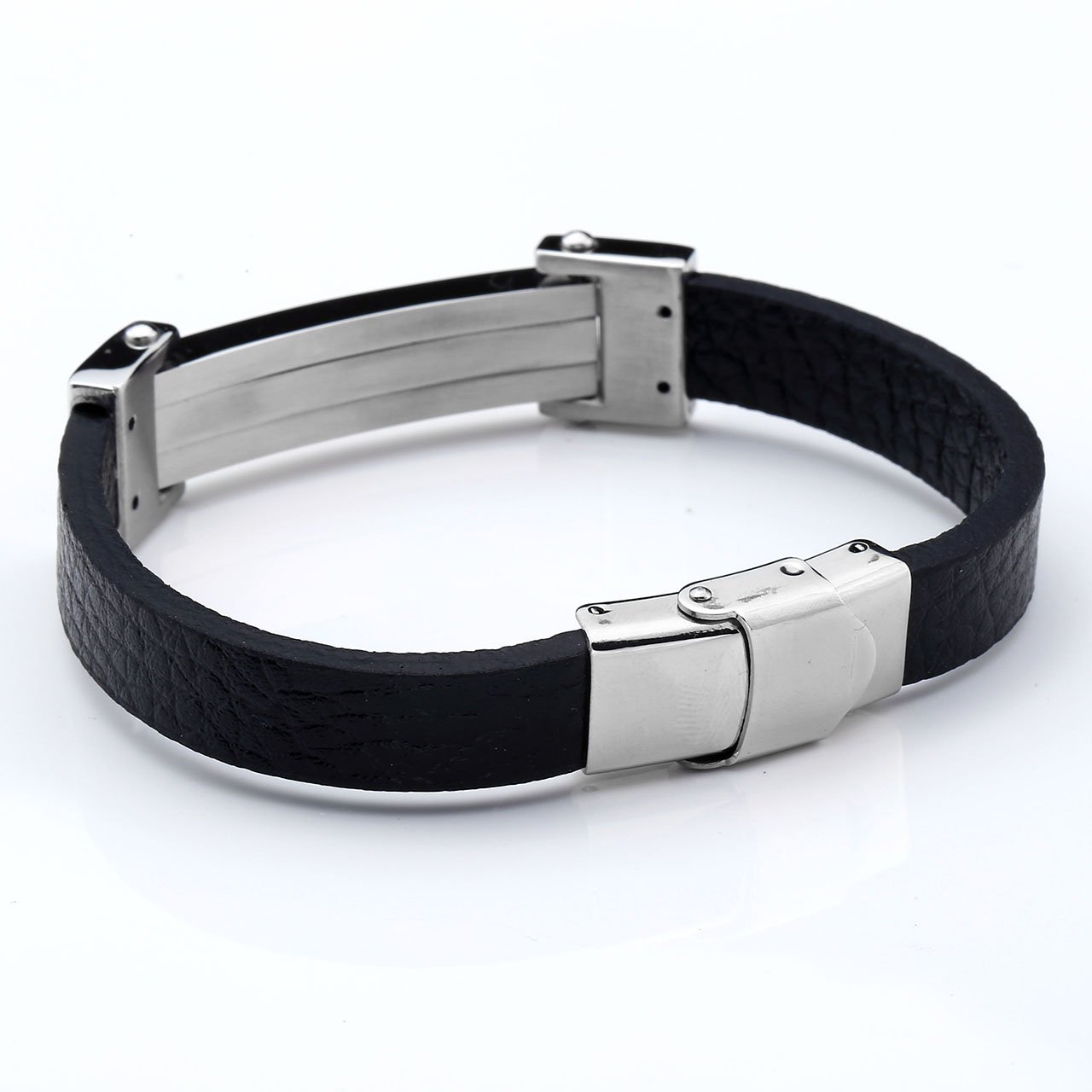 PiercingJ - Bijoux Bracelet Leather Cuir Veritable Menotte avec Fermoir Acier Inoxydable Lien Poignet Manchette Biker Motard Chaine de Main Femme