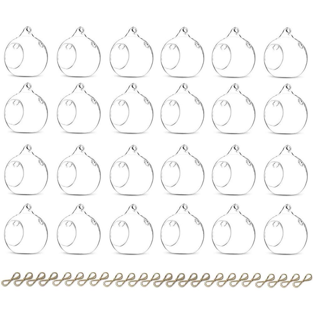 Sziqiqi 24Pcs 80MM Hanging Tealight Holder Glass Globes Terrarium Wedding Candle Holder Candlestick, 20Pcs + 4Pcs