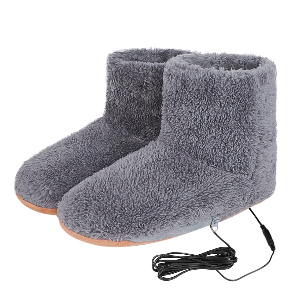 USB Heating Slipper Boots Electric Heated Foot Warmer High Boot Slippers Shoes Winter Warm Furry Home Floor Footwear Thermal Indoor Ankle Bootie for Women Men