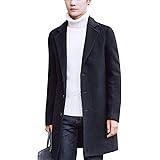 Springrain Men's Notched Lapel Single breasted Long Pea Coat Trench Coat