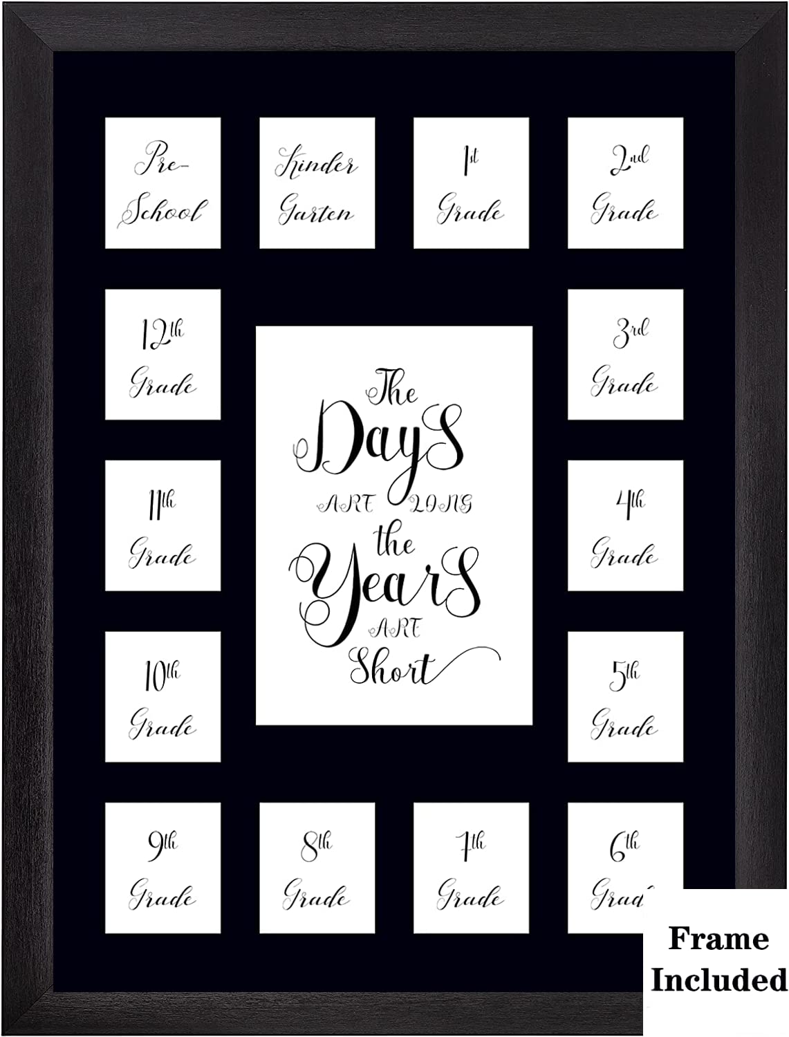 Photo 1 of Comtraker School Year Picture Frame Pre K-12 Collage Photo 15 Opening White Mat Black Solid Wood Frames for Wall Hanging and Table Top Display Kindergarten to 12th Grade High School Graduation.