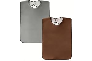 Adult Bibs for Men Women, Terry Material, Adjustable Clothing Protector, Waterproof Towel for Elderly Eating, 2 Pack