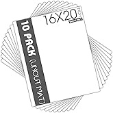 Mat Board Center, Pack of 10 16x20 White Uncut Mat Boards, Acid Free, 4-Ply Thickness, White Core, Great for Pictures, Photos, Framing Backing