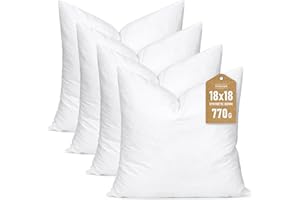 Artscope Synthetic Down Pillow Insert, 18x18 Down Alternative Throw Pillow Insert. Ultra Soft Fluffy Sleeping Pillow with 100% Cotton Cover, Decorative Pillows Set of 4-White.