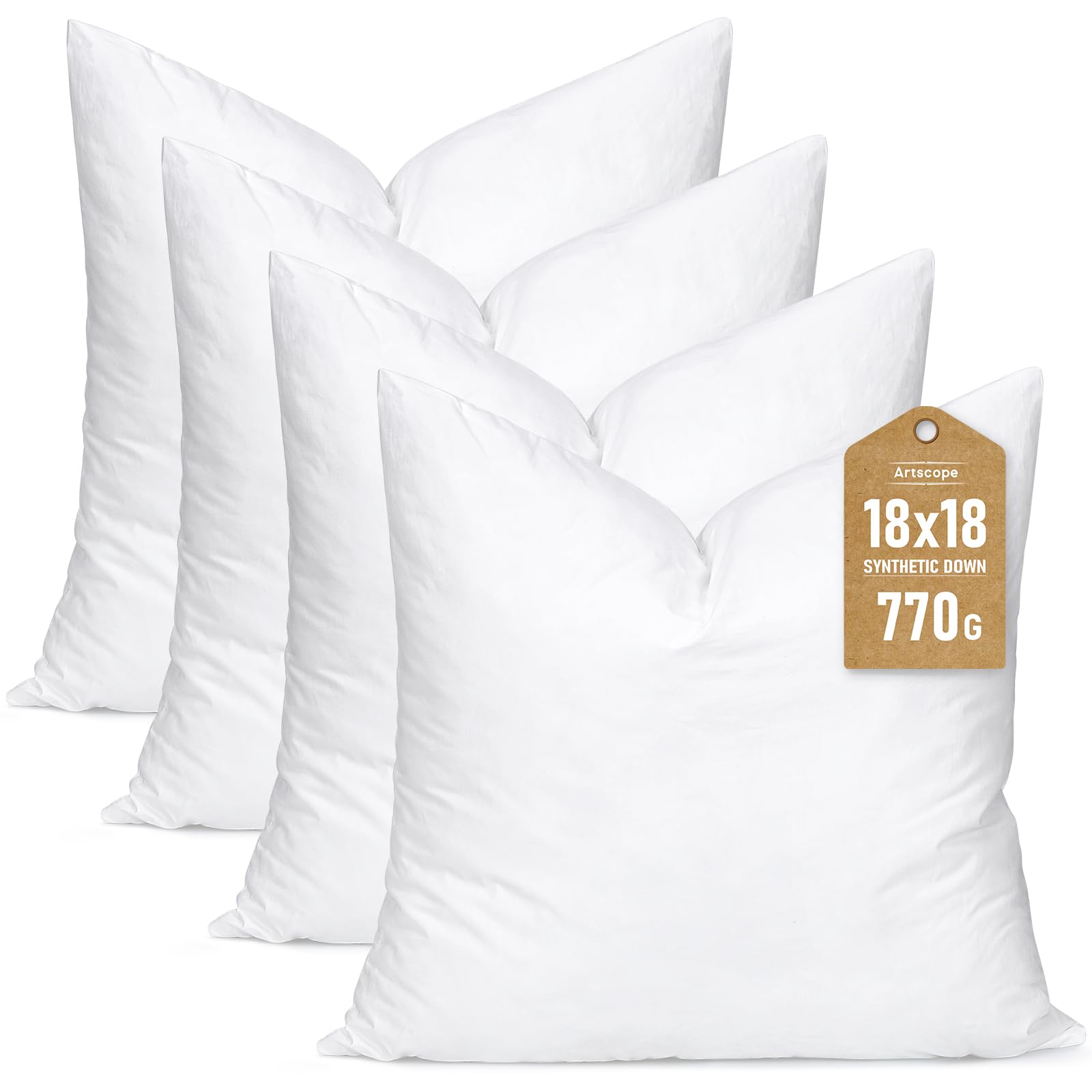Photo 1 of Artscope Synthetic Down Pillow Insert, 18x18 Down Alternative Throw Pillow Insert. Ultra Soft Fluffy Sleeping Pillow with 100% Cotton Cover, Decorative Pillows Set of 4-White.