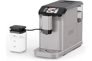 Euker Automatic Espresso Machine, Coffee Machine with Grinder, Espresso Maker with Automatic Milk Frother, 20 Bar Latte Machine, TFT Touch Screen for Cappuccino, Americano(Silver+Black)