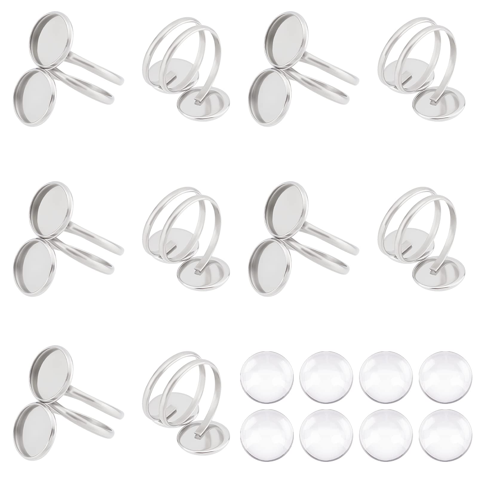 UNICRAFTALE 10pcs Blank Cabochon Finger Ring Making Kit - Open Wrap Ring Blanks - Stainless Steel Setting Tray - 12mm — image 1