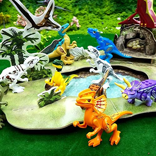 16pcs Dinosaur Building Blocks Figures with Movable Jaws,Buildable Mini