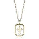 Lavari Jewelers 1/10 Carat Lab Grown Diamond Cross Tag Pendant for Women - 18k Yellow Gold Plated Sterling Silver Cross Pendant Necklace for Her - Adjustable 16 to 18 Inch Cable Chain w Lobster Claw