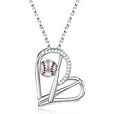 MANBU Sterling Silver Baseball Necklace Earrings for Women Baseball Bat Heart Pendant Sport Jewelry Gifts for Daughter Granddaughter (necklace)