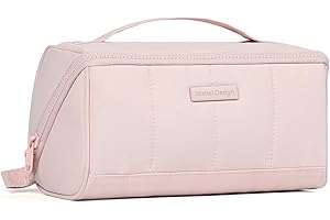 NISHEL Travel Makeup Bag for Women, Fluffy & Lightweight Open Flat Cosmetic Organizer with Multiple Functional Divider for Br
