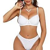AOKIYURI Sexy Mesh Sheer Push Up Lingerie Set for Women Bra and Panty 2 Piece