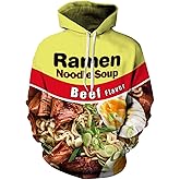 Keasmto 3D Ramen Chicken Noodle Soup Hoodie Beef Sweatshirt For Men Women Cotton Cute